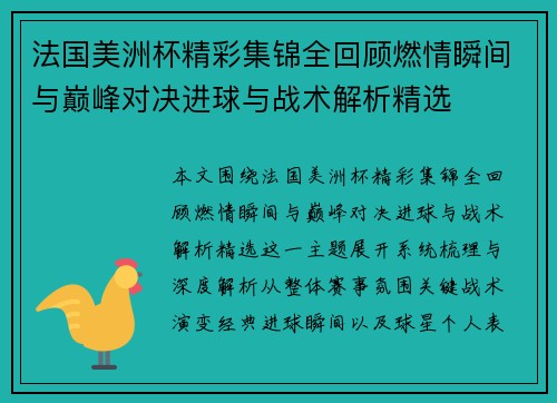 法国美洲杯精彩集锦全回顾燃情瞬间与巅峰对决进球与战术解析精选